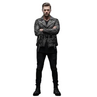 Veste de motard gothique punk en cuir pour homme, style urbain, hiver, écologique, avec croix et crâne argentés, coupe ajustée, col montant