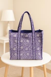 Sac fourre-tout en coton vintage fait à la main imprimé de blocs de lavande fermeture à glissière écologique indien personnalisé été automne dame - Product Image 2