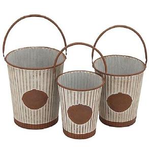 Charming Set of 3 Galvanized Coal Buckets with <b>Wooden</b> Handles Perfect for Indoor <b>Outdoor</b> BBQ Fire Pit <b>Storage</b> and Decor - Product Image 1