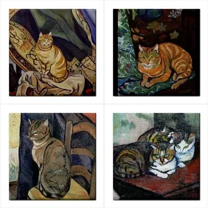 Suzanne Valadon Art Lot de 4 carreaux de céramique carrés brillants de qualité supérieure pour chats, pour l'intérieur et l'extérieur. - Product Image 1