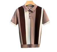 Chemises polo à rayures boutonnées pour hommes, manches courtes, style vintage, t-shirts, pulls d'été