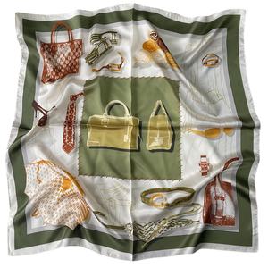 Écharpe en satin de soie 68x68cm 12mm à imprimé cheval pour femme - Couleurs et logo personnalisables, service OEM - Expédition immédiate - Product Image 1