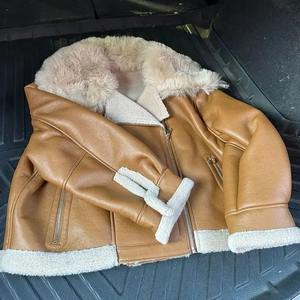 Abrigo de piel de lana de piel de oveja Real nueva chaqueta de lana gruesa para el hogar Top estilo corto tela de lona de motocicleta de calle alta - Product Image 5