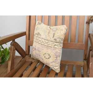 Beige Wool <b>Kantha</b> Patchwork Pillow 12x12 Inch Luxury Vintage Embroidered Fluffy Rustic <b>Throw</b> Pillow for Floor Use - Product Image 3