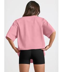 T-shirt pour femme en coton 100% solide, prix de gros, manches courtes, col en V, épaules tombantes, ample, décontracté, respirant, Bangladesh - Product Image 4