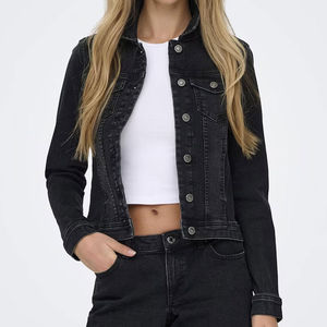 Veste en jean pour femme Nanju International 2025, couleur noire unie, tissu respirant, col rabattu, coupe ajustée, hiver - Product Image 6