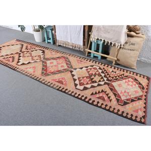 3x10.5 ft Vintage Turkish Rug, <b>Runner</b> Rug, Kilim <b>Red</b> Wool Rug - Product Image 2