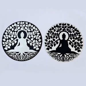 Buddha in legno meditazione yoga <span class=keywords><strong>albero</strong></span> <span class=keywords><strong>della</strong></span> <span class=keywords><strong>vita</strong></span> radici decorazioni per la casa appeso a <span class=keywords><strong>parete</strong></span> dimensioni personalizzate 2d doppio strato argento nero colore oro - Product Image 1