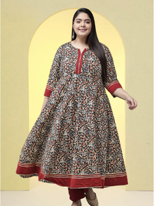 Anarkali kurti ผ้านุ่มใส่สบายสไตล์อินเดียดั้งเดิมพิมพ์ลายดอกไม้ - Product Image 6