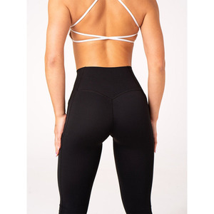 Dernier legging noir à poches NKD avec logo personnalisé ceinture profilée à pli haut Nouveau leggings de gym à la mode pour femmes - Product Image 3