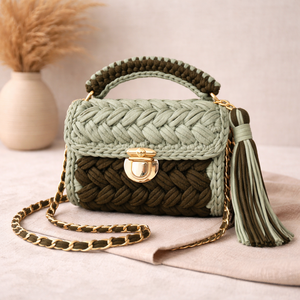 Olive Knot Handcrafted Crochet Bags Sexy Elegant Look Cotton <b>T</b>-<b>Shirt</b> Yarn Handmade Elegant Crochet Bags for Shopping - Product Image 1