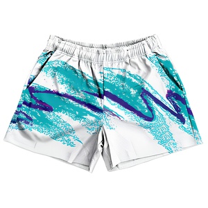 <b>Men's</b> Quick Dry Printed <b>Shorts</b> With Elastic Waist And Sublimation Design In <b>White</b> Purple Pattern Casual Style - Product Image 1