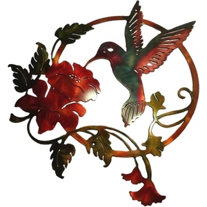 Oiseau bourdonnant coloré sur fleur décoration murale pour salon décoration murale en métal feuille Art mural œuvre moderne pour chambre - Product Image 1