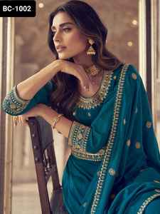 Vêtements ethniques indiens Pure Chinnon Soie avec broderie lourde Zari Dori Séquence Travail et manches Prêt à porter Robes Anarkali - Product Image 2