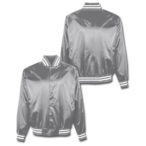 Collection de vestes bomber universitaires en satin personnalisables, bordure côtelée rayée, boutons-pression, style sportif unisexe, style baseball, veste de lettreman - Product Image 2