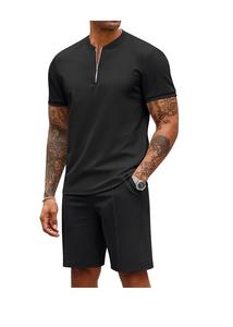 Ensemble de survêtement décontracté pour homme en 2 pièces, printemps, fermeture éclair quart de tour, polo uni, short, jogging athlétique, 100% coton, respirant, léger - Product Image 4
