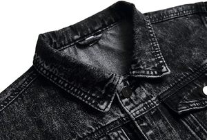 Veste en jean pour homme, veste en jean décontractée, déchirée, coupe ajustée, veste de camionneur extensible, manteau en jean décontracté classique - Product Image 4
