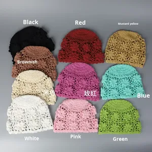 Chapeau en crochet fait main japonais en gros, motif fleur 3D, doux, ajouré, en peluche, respirant, accessoires décontractés - Product Image 3