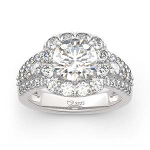 Jeulia Halo Round Cut Rhodium Plated <b>Sterling</b> <b>Silver</b> <b>Engagement</b> <b>Ring</b> - Product Image 1