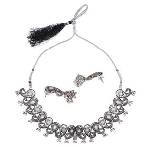 Indian Jewelry Manufacturer <b>Crystal</b> Glass Stone Antique Boho Oxidized Choker <b>Necklace</b> for Women Fashion Jewelry <b>Silver</b> Tone Set - Product Image 5
