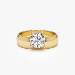 Anillo de Diamante Cultivado en Laboratorio, Solitario, Banda Ancha Redonda, Refinado, 1.00 Ct E-F VS, Oro de 14K, Joyería Fina para Uso Diario, Regalo para Mujer - Product Image 3