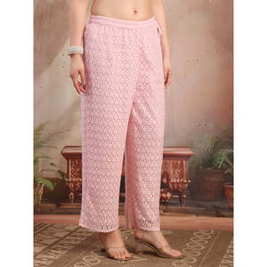Pantalon palazzo décontracté en coton pour femme, bleu turquoise, coupe évasée, taille haute, respirant, avec motif floral - Product Image 5