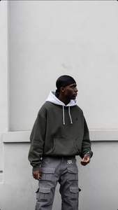 เสื้อฮู้ดผ้าขนแกะสองชั้นสำหรับผู้ชายมองเห็น2020ตะวันตกสองชั้นทรงโอเวอร์ไซส์640กรัม - Product Image 4