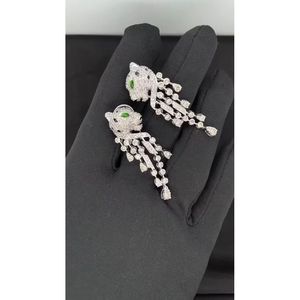 Boucles d'oreilles pendantes style panthère en or plaqué 14 carats avec diamants naturels véritables, bijoux certifiés pour occasions spéciales - Product Image 4