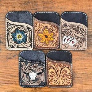 Nouveau Western femmes à la main en cuir porte-carte Western en cuir véritable petit portefeuille Floral violet feuille porte-monnaie porte-carte - Product Image 4