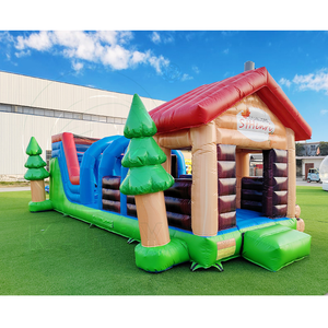 Parcours d'obstacles gonflable commercial en forme de cabane en bois, château gonflable, mur d'escalade, grand toboggan, jeu extérieur pour enfants et adultes - Product Image 3