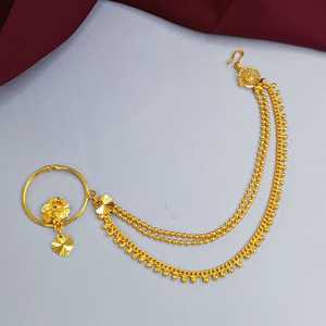 Indain ดูไบสไตล์เจ้าสาวแหวนจมูกดอกไม้ชุบทองลูกปัดหลายโซ่อินเดียแฟชั่นชุดเครื่องประดับสําหรับผู้หญิง - Product Image 2