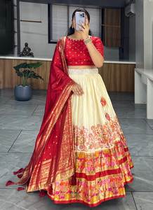 ผ้าไหมโดลาแท้ออกแบบใหม่ล่าสุดพิมพ์ลายทำงาน lehenga choli โดย fabzone - Product Image 4