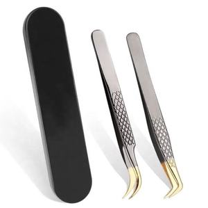 2 Pinzas Aplicadoras de Acero Inoxidable con Recubrimiento Gris para Extensión de Pestañas Postizas, Herramientas de Maquillaje - Product Image 1