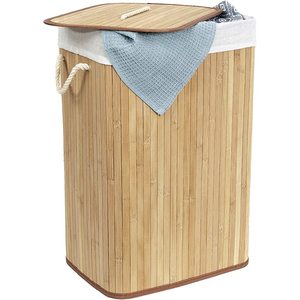 Cesto della biancheria in bambù ecologico 40x30x60 cm con capacità di 72 litri grigio/coperchio in legno naturale caratteristiche ecologiche - Product Image 1