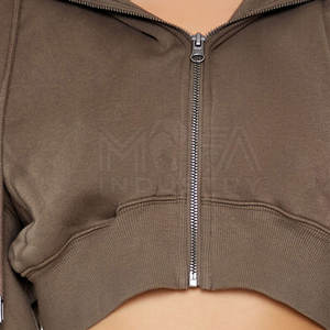 Sudaderas con capucha cortas con cremallera de alta calidad para mujer Material transpirable y antiarrugas Logotipo personalizado disponible - Product Image 4