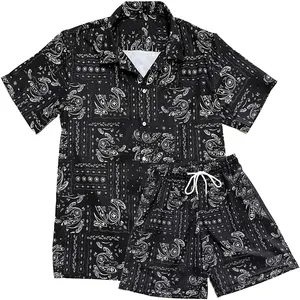 Custom Zomer Hawaiian Hawaii 2 Tweedelige Bandana Bijpassende Herenkraag Short Set Oversized Bijpassend Shirt En Korte Broek