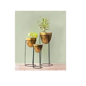 Grande Venda Gold Polished Home Garden Metal Flower Pot com Stand Custom Logo Metal Flower Planter Planter