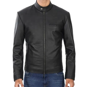 Veste en cuir noire personnalisée de haute qualité pour hommes/Veste en cuir à la mode directe d'usine pour hommes - Product Image 1