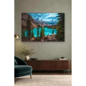 Impression sur toile du lac de montagne turquoise Fida entouré de piniers - Product Image 3