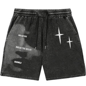 Ensemble T-shirt et short pour homme en coton 100% respirant, écologique, à séchage rapide, lavage à l'acide solide personnalisé, vintage, été - Product Image 1