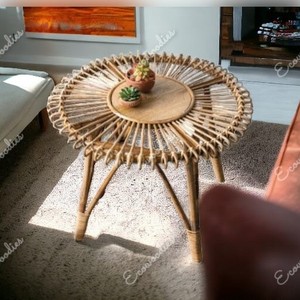 Outdoor Natural New Model Best Design 2024 Natural Rattan Wicker Tea <b>Table</b> for Living Room, Hotel, Restaurant, Handmade - Product Image 1