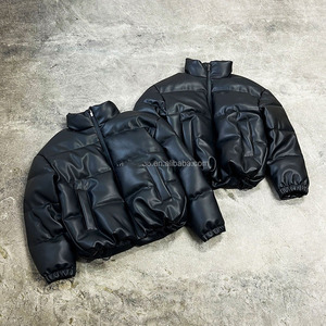 Manteau en duvet d'hiver Veste en duvet pour hommes Streetwear Vestes en duvet en cuir PU de haute qualité, imperméables et chaudes - Product Image 1