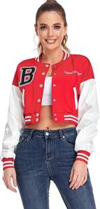 Crop Women Branded Woolen Leather Sleeve Varsity Jacket Ladies crop Varsity jacket Women's - Product Image 4