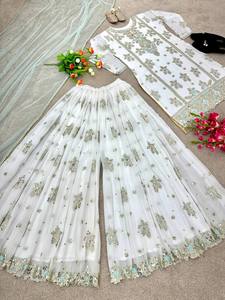 Présentation de nouveau Designer Party Wear Look Top Pant et Dupatta avec broderie lourde robe de costume de travail tenue traditionnelle belle couleur - Product Image 6