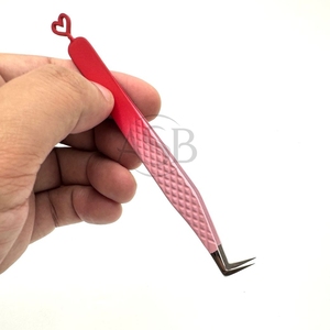 Professional Custom Logo Stainless Steel Eyelash Tweezers 90 Degree Skinny Boot Diamond Grip Pointed Tip Lash Extension <b>Tool</b> - Product Image 4