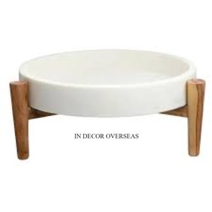 Excellent Quality <b>White</b> Marble Made Round Shape Bowl With <b>Wooden</b> Unique Designer Base Home <b>And</b> Hotel Kitchenware Supplies - Product Image 6