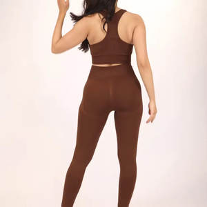 Haute qualité Slim Fit Yoga costume pour femmes tissu extensible femmes ensembles 2 pièces ensemble femmes respirant couleur unie séchage rapide - Product Image 2