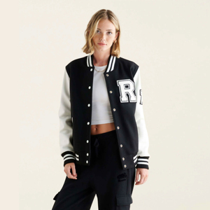 Blouson baseball à manches en cuir avec broderie chenille en laine personnalisé Blouson universitaire Letterman pour femmes - Product Image 1