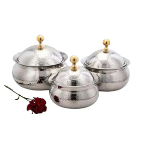 Encantadora olla caliente de vidrio redonda con estampados florales equipada con asas doradas y tapas perfectas para mantener la comida caliente con estilo - Product Image 2