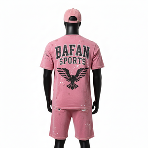 Ensemble T-shirt et short en coton surdimensionné pour homme, T-shirt lourd 220 GSM, short 280 GSM, impression sérigraphique, ensemble 2 pièces - Product Image 4